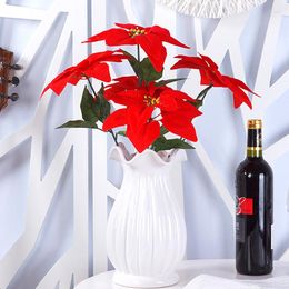 Decoratieve Bloemen 5/7 Hoofden Kunstmatige Kerst Poinsettia Decoraties Thuis Ambachtelijke Rode Boeket Kerstboomversieringen