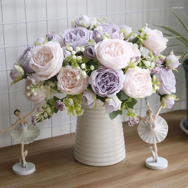 Fleurs décoratives 5 Big Head Artificiel pour le cimetière Bouquet Peony Persian Rose Flower Bride Mariage Décoration Home
