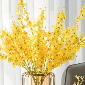 Fleurs décoratives 5 Branches Fleur Artificielle Papillon Orchidée Danse Jaune Oncidium Soie Bouquet De Mariage Décor À La Maison