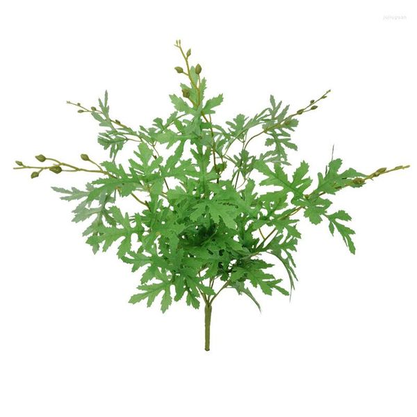 Flores decorativas 5 tenedores Hoja de crisantemo artificial Arreglo floral de seda Bonquet de boda DIY Hojas verdes