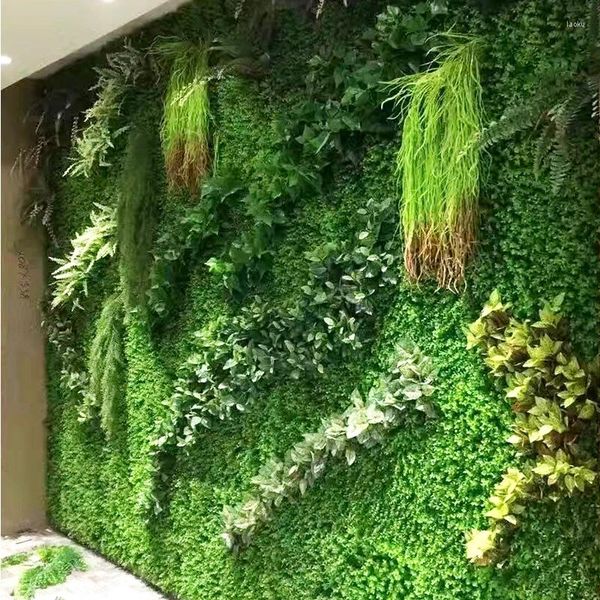 Flores decorativas 5 tenedores hojas artificiales plantas de plástico vid colgante de pared jardín sala de estar telón de fondo hogar verde falso hiedra