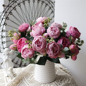 Fleurs décoratives 5 fourchettes petit bouquet de fleurs de pivoine Filippos Rose Imitation fleur maison mariage Rose Bundle LT406
