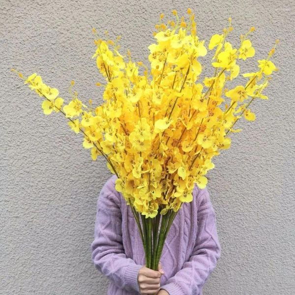 Flores decorativas 5 tenedores amarillo flor falsa orquídea danzante rojo azul rosa boda decoración del hogar plantas artificiales de simulación falsas