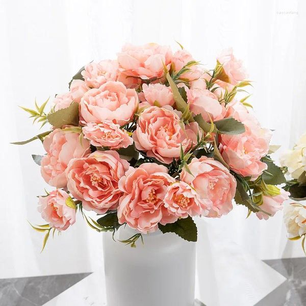 Fleurs décoratives 5 tête artificiel vintage européen jolie mariée bouquet de mariage rose pivoine rose fausse maison diydecoration Noël