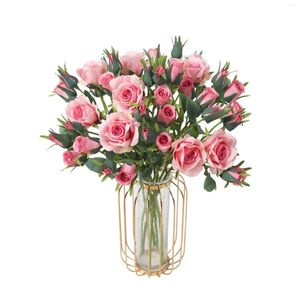 Fleurs décoratives 5 têtes Bouquets de roses coréennes Simulation artificielle Plante verte Faux Roses Décoration de la maison Flores Artificiales