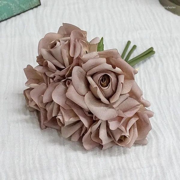 Fleurs décoratives 5 Head Latex Rose Bouquet Real Touch Artificiel Bridal Wedding Party Home Decor Table Accessoires