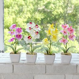 Fleurs décoratives 5 tête phalaenopsis artificiel fleur mini bonsaï simulées plants de pot d'arbre fausse table de bureau ornement chambre décoration intérieure