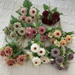 Fleurs décoratives 5-tampes Rosei rose artificielle fleur maison salon coffee table basse décoration bouquet mariage en gros