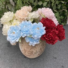 Decoratieve bloemen 5-koppig boeket pioenrozen Trouwzaal Boog Poort Weg Schieten Rekwisieten en kunstbloemdecoratie Gesimuleerde pioenroos