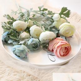 Fleurs décoratives 5 têtes / 1 paquet de roses de thé en soie artificielle bouquet de mariée pour la maison de Noël année de mariage décoration fausses plantes Dhtwq