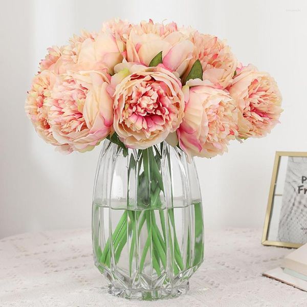 Fleurs décoratives 5 têtes fleur artificielle belle soie rose pivoine bouquet grand rose faux pour table de mariage vase de fête décoration de la maison