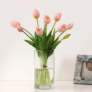 Fleurs décoratives 5 têtes Artificiel Tulip Flower Bouquet Couleur florale Pu Silicone Fake Fake for Wedding Ceremony Home Garden Decor