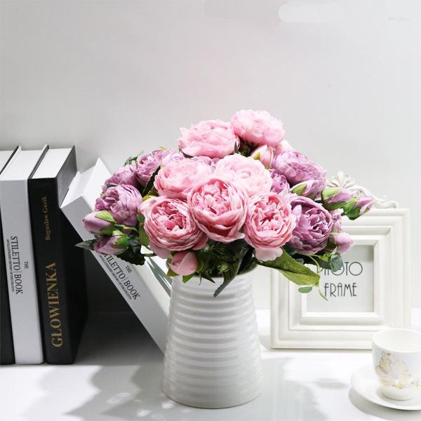 Fleurs décoratives 5 Têtes Belle Rose Pivoine Soie Artificielle Fond Mur Porte Fenêtre Fête De Mariage Maison Toile De Fond De Noël Décor