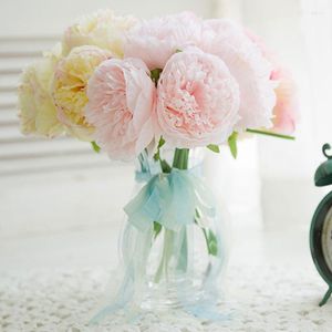 Fleurs décoratives 5 Têtes / Bouquet Simulation Pivoine Rose Rose Bouquet Artificiel Faux Fleur Mariée Décoration De Mariage Décor De Mariage