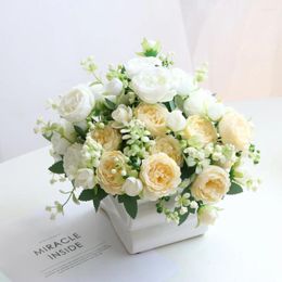 Fleurs décoratives 5 têtes Roses persanes Bouquet de pivoine artificiel pour la maison Décoration de mariage table de salon faux nanairo