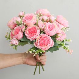Fleurs décoratives 5 têtes petit Bouquet artificiel faux soie gardénia fête de mariage blanc rose fleur pour la maison jardin