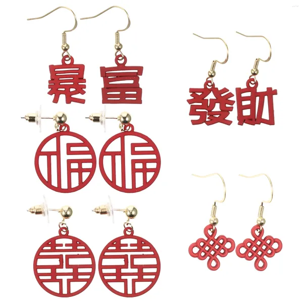 Fleurs décoratives 5 paires de boucles d'oreilles rouges festives années chinoises femmes personnalité bijoux balancent goutte 925 argent aiguille Festival cadeau