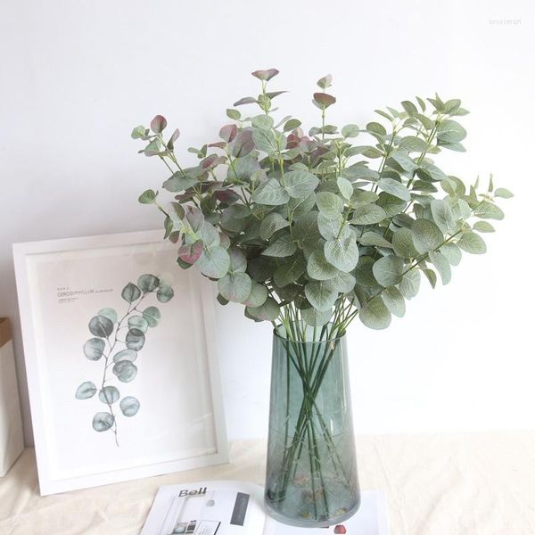 Flores decorativas 5 uds 15 tenedores hojas de eucalipto plantas artificiales para decoración del hogar hoja de álbum de recortes de boda