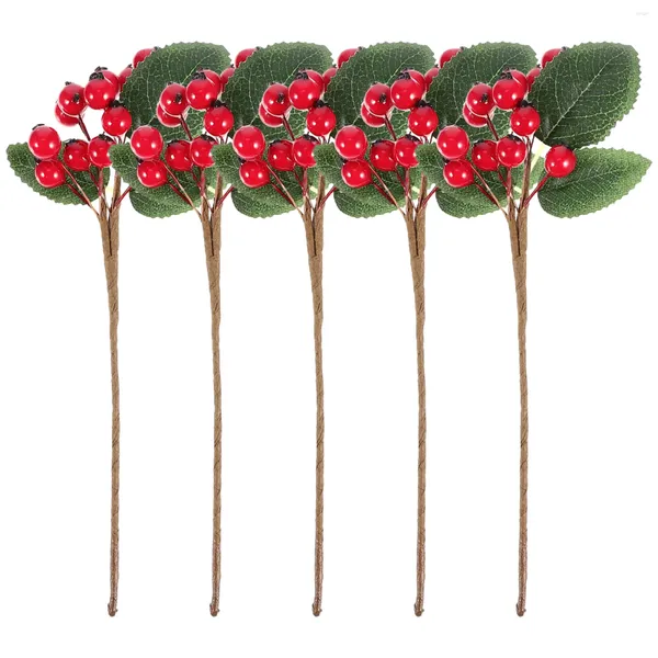 Flores decorativas 5 PCS Cuttets de bayas artificiales Decoración falsa Caja de dulces Rama Rama de Navidad