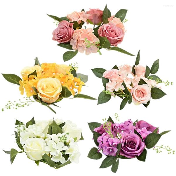Fleurs décoratives 5 pièces chandelier artificiel guirlande anneaux de fleurs couronne couronnes de printemps tissu de fête pour piliers décorations de mariage
