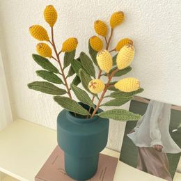 Decoratieve bloemen 5 pc's kunstmatige loquat bloemen breien handgebreide wollen boeket simulatie afgewerkt cadeau voor Valentijnsdag