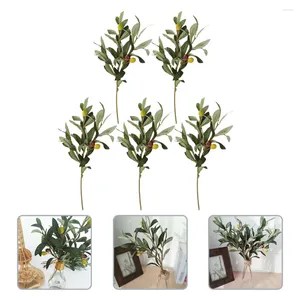 Fleurs décoratives 5 PCS OLIVE ARTIFICIEL BRANCE PLANTES PLANTES RICHAGES PLAQUES FAUX SEMPLE DES SEMPLE DES FLORIT