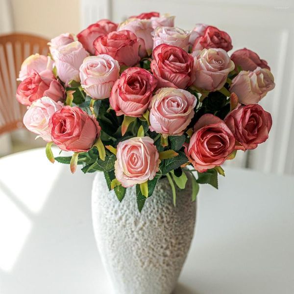 Fleurs décoratives 5 pièces fleur de soie rose artificielle pour la maison salon décoration mariage bouquet de mariée décor de mariage arrangement roses