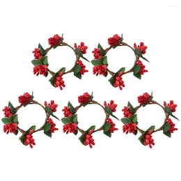 Decoratieve bloemen 5 pc's bessen kerstkransen bessen servet ring xmas ornament ringen feestbenodigdheden ijzeren draad pilaren