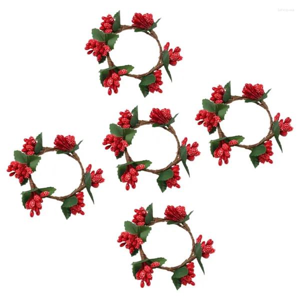 Fleurs décoratives 5 pcs bougies anneaux rouges baies