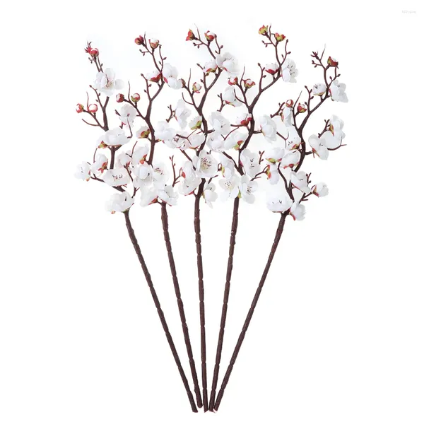 Fleurs décoratives 5 pcs Cherry Blossom Decor Artificial Flower Plum Wedding Decoration White Fake