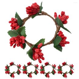 Flores decorativas 5 pcs decoración navideña bayas rojas anillos de servilletas pilares de tela adorno simulado berrado