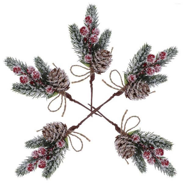 Flores decorativas 5 PC IMitaciones de Navidad Bayas Decoración Ornamento para el hogar Accesorios falsos Fiesta de la casa de la rama de bayas