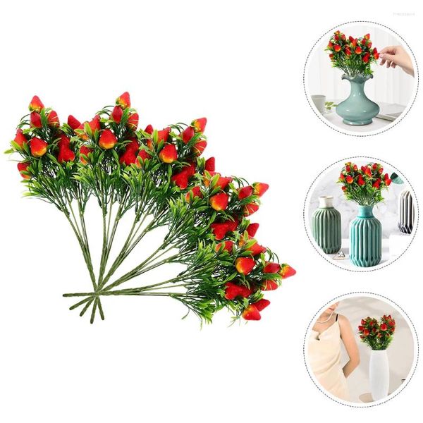 Fleurs décoratives 5 pièces, Vases de fraises simulés de noël, Bouquet de fleurs de décoration pour la maison, branche en plastique Pvc