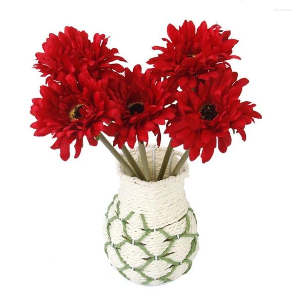 Flores decorativas 5 piezas decoración planta simulación gerbera decoraciones flor de margarita artificial roja