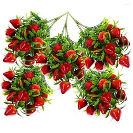 Fleurs décoratives, 5 pièces, fausses fraises, simulation de fraise, décoration de maison, accessoires de fruits artificiels, tiges en Pvc