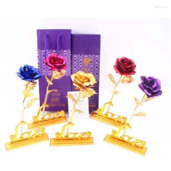 Fleurs décoratives 5 Pcs Feuille Artificielle Rose Fleur Avec Présentoir Cadeau Pour La Saint Valentin Décoration De Mariage Des Mères En Gros X2
