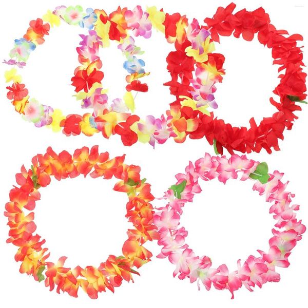 Guirlande de fleurs décoratives, 5 pièces, accessoire de Costume, Luau Tropical, cadeaux de fête, robe de danse Hula, boucle de cou de plage pour enfant