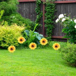 Flores decorativas 5 Pcs Decoraciones de césped al aire libre Inserto de jardón estable Inserto de girasol terrestre del letrero forma de flores