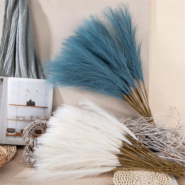 Flores decorativas 5 PCS Pampas Grass Large Tall Fluffy Artificial Fake Flower Faux Boho Style para el hogar Dormitorio Boda Cocina Mesa Piso