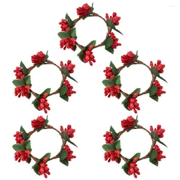 Decoratieve bloemen 5 pc's feest ornament Napkin Ring Kerstringen Pilaren krans ijzeren draad kransen gekaarden kaarsen