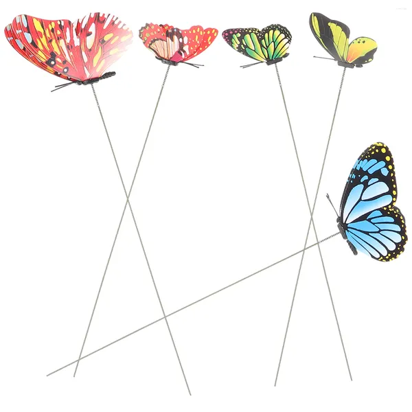 Flores decorativas 5 piezas Plug Butterfly Set Jardín Mariposas Insertar Patio Decoración Estacas 3d Césped Libélula Maceta Adornos de PVC