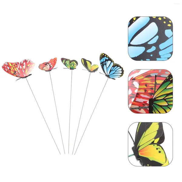 Fleurs décoratives 5 Pcs Plug Papillon Ensemble Jardin Piquet Décor Ornements Extérieur Signes Tenture Murale Pvc 3d Papillons Libellule