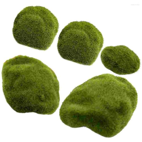 Flores decorativas 5 piezas de piedra de musgo simulada flocada césped micro paisaje adornos decoración (5 piezas) mesa de comedor de bola de bonsái imitada