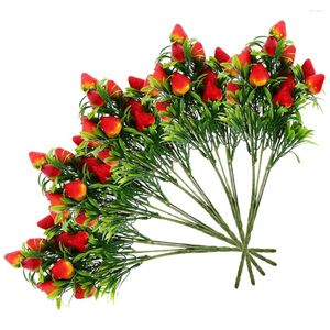 Decoratieve bloemen 5 stuks gesimuleerde aardbei Home Decor Kunstmatige fruitstengels Kerstvaasvulling Decors Tak Pvc Boeket Takken