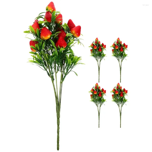 Fleurs décoratives 5 pièces tige artificielle de fraise simulée fausses Branches de Fruits Vases en plastique décor à la maison Bouquet plantes ornements tiges