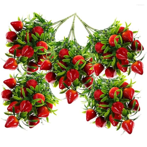 Flores decorativas 5 uds. De fresas simuladas, ramas de frutas falsas para bodas, plantas de frutas, tallos Ve, ramo Artificial de Pvc