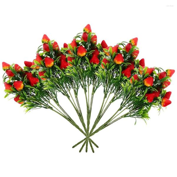 Fleurs décoratives 5 pièces Bouquet de fleurs de fraises simulées décor à la maison Bouquets artificiels décorer