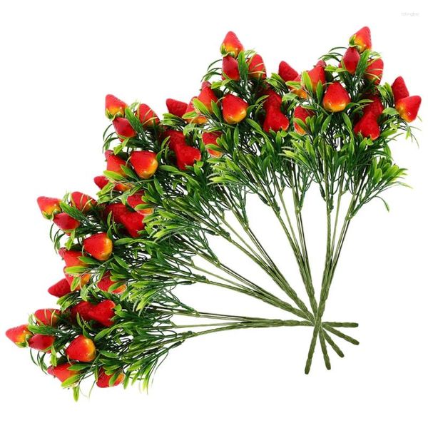 Fleurs décoratives 5 pièces simulées fraises décor à la maison tiges de fruits artificielles Vase de noël remplissage décors branche PVC Bouquet Branches