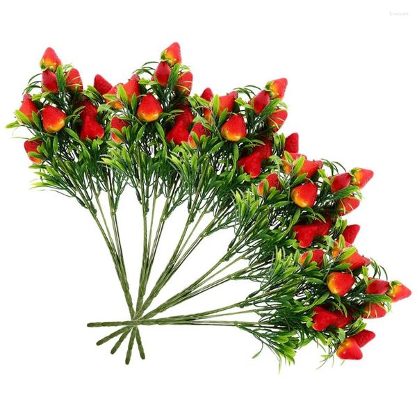 Fleurs décoratives 5 pcs Simulate Strawberry Branches artificielles Faux Fruit Fruit Décor de maison Bouquet STEMS DIY DIY