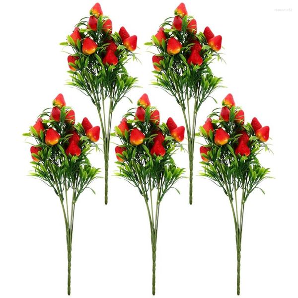 Fleurs décoratives 5 pièces simulées fraises plantes décor Bouquet tiges artificielles décorer fausses Branches de Fruits bricolage PVC décorations de fête
